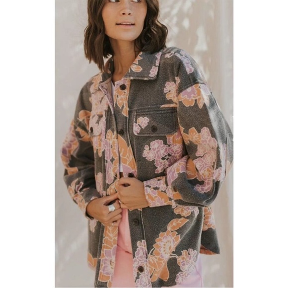 NEW Free People Printed Ruby Jacket Floral Oversized Shacket Gray Size Large - Picture 2 of 14